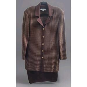 VTG St John Collection Marie Gray Santana Knit Blazer Jacket W/Skirt Sz 12 Brown